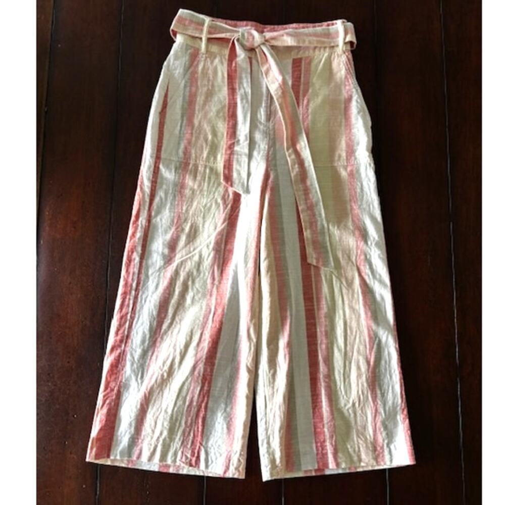 Cremieux Size @ Women's Wide Leg‎ Striped Cotton Crop Pants Red & Cream
